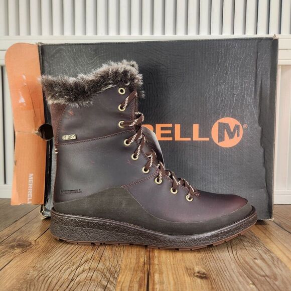 Merrell Tremblant Ezra Lace WP Ice+ Womens Size 7.5 Espresso Brown Vibram Boots - Picture 1 of 13